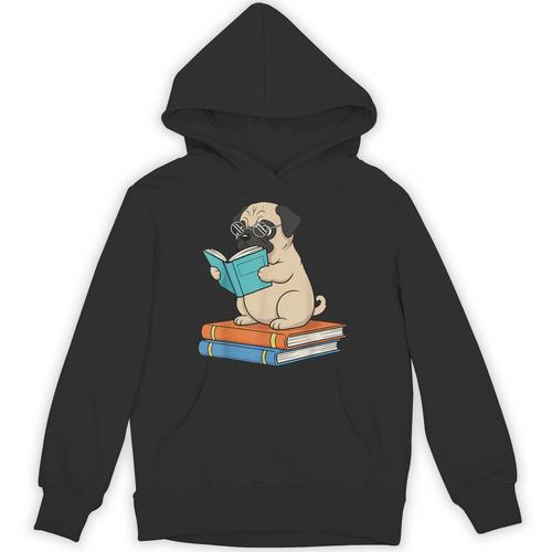 Reading Pug Bookworm Cute Pug With Glasses Books Unisex Hoodie - Bookorys