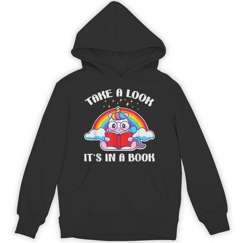 Reading Unicorn Take A Look It's In A Book Retro Rainbow Unisex Hoodie - Bookorys