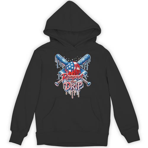 Respect The Drip Baseball American Flag Ice Cream Drip Youth Unisex Hoodie - Sportilla