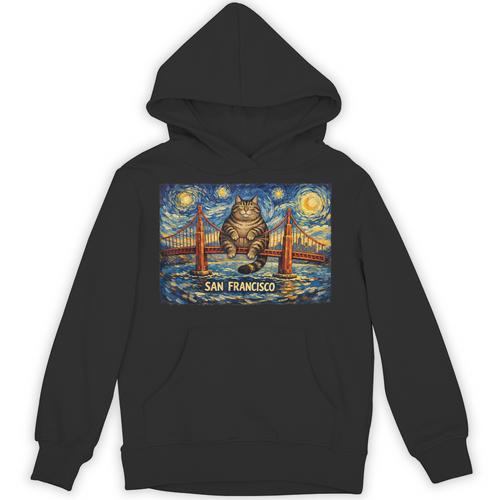 San Francisco Cat Golden Gate Bridge Starry Night Book Lover Unisex Hoodie - Bookorys