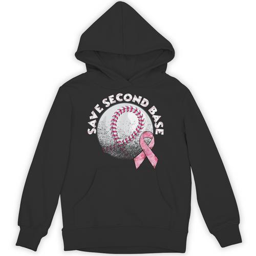 Save 2nd Base Breast Cancer Awareness Pink Ribbon Baseball Unisex Hoodie - Sportilla