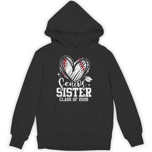 Senior Sister Class Of 2026 Baseball Graduation Heart Unisex Hoodie - Sportilla