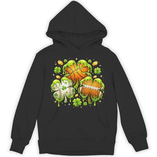 Shamrock Basketball Baseball Drip St Patrick's Day Boys Men Unisex Hoodie - Sportilla