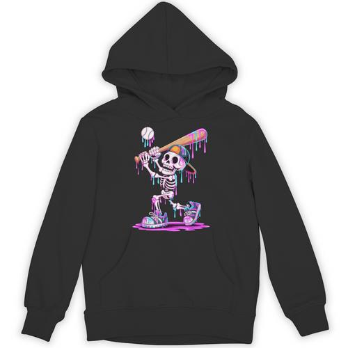 Skeleton Baseball Drip Boys Youth Kids Halloween Unisex Hoodie - Sportilla