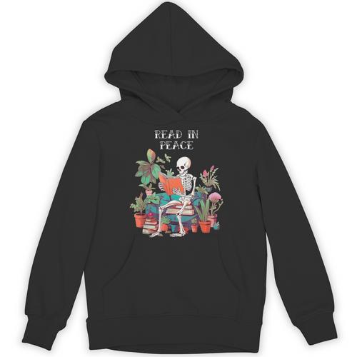 Skeleton Read In Peace Books And Plants Lover Bookworm Unisex Hoodie - Bookorys