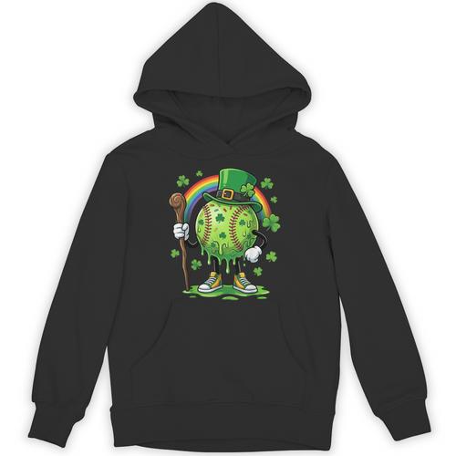 St Patricks Day Baseball Leprechaun Rainbow Green Baseball Unisex Hoodie - Sportilla