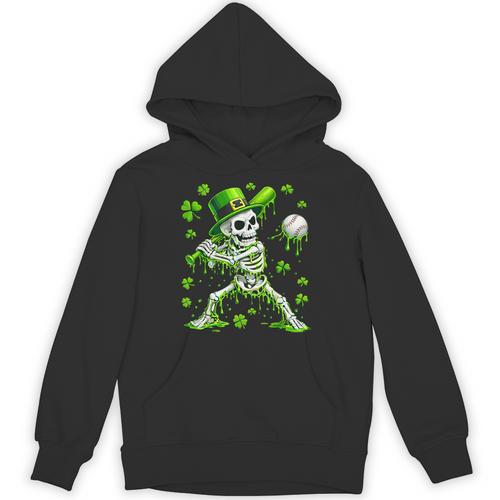 St Patricks Day Baseball Skeleton Irish Leprechaun Hat Boys Unisex Hoodie - Sportilla
