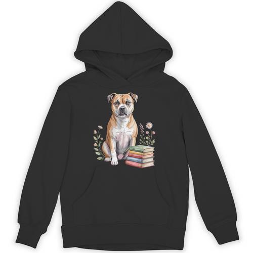 Staffordshire Bull Terrier Books Flowers Book Reading Unisex Hoodie - Bookorys CA