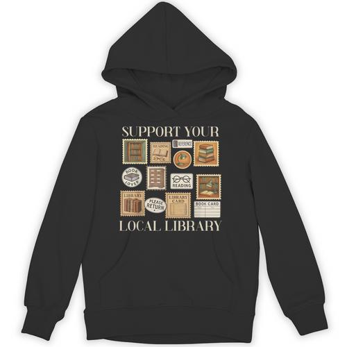 Stamp Support Your Local Library Book Reader Lover Bookworm Unisex Hoodie - Bookorys