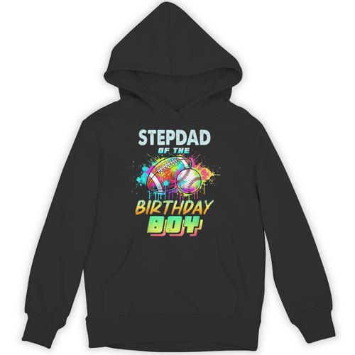 Stepdad Of The Birthday Boy Baseball Football Colorful Unisex Hoodie - Sportilla