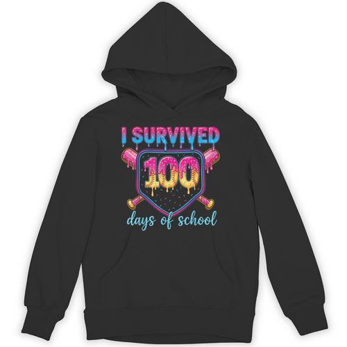I Survived 100 Days Of School Baseball 100th Day Kids Girls Unisex Hoodie - Sportilla