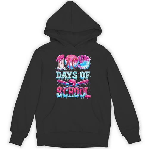 Survived 100 Days Of School Baseball Ice Cream Drip Boy Kids Unisex Hoodie - Sportilla