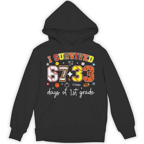 I Survived 6733 Days Of 1st Grade Baseball Football 100 Day Unisex Hoodie - Sportilla