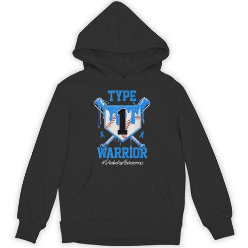 T1D Warrior Baseball Drip Diabetes Awareness Blue Ribbon Unisex Hoodie - Sportilla
