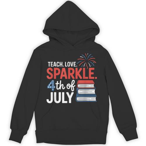 Teaching Love 4th Of July Teacher American Flag Books Party Unisex Hoodie - Bookorys DE
