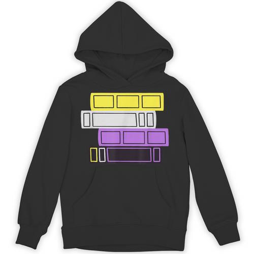 Threadless Grey Sky Chai Nonbinary Pride Book Stack Graphic Unisex Hoodie - Bookorys