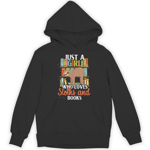 Tropical Zoo Animal Books Reading Sleeping Sloth Girl Unisex Hoodie - Bookorys