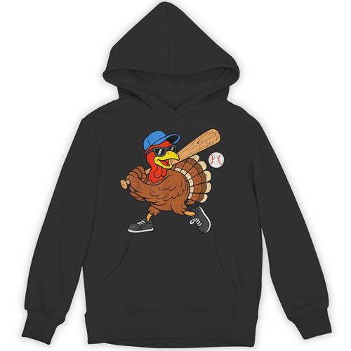 Turkey Baseball Thanksgiving Sports Humor Men Boy Kids Unisex Hoodie - Sportilla