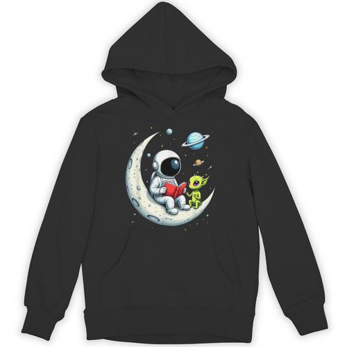 UFO Alien Astronaut Reading Book In Space Unisex Hoodie - Bookorys