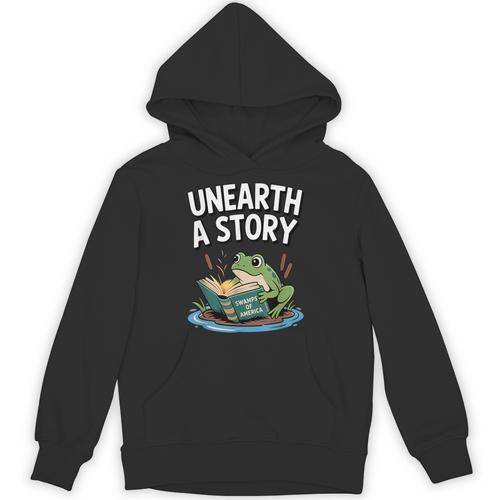 Unearth a Story Frog Reading a Book Summer 2026 Unisex Hoodie - Bookorys