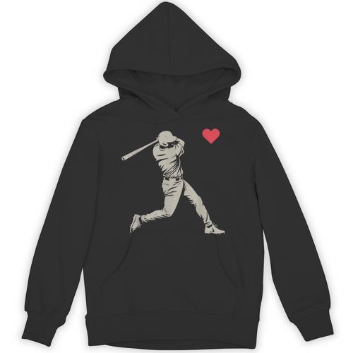 Valentines Day Baseball Batter Silhouette Heart Men Boy Kids Unisex Hoodie - Sportilla