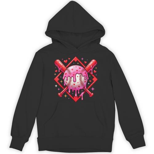 Valentines Day Baseball Boys Ice Cream Drip Heart Youth Kids Unisex Hoodie - Sportilla