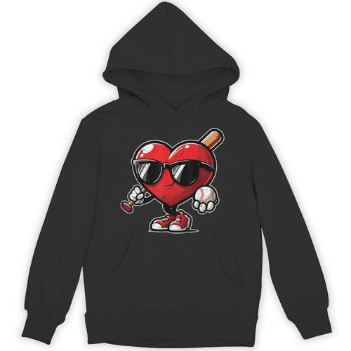 Valentines Day Baseball Heart Bat Sunglasses Men Boys Kids Unisex Hoodie - Sportilla
