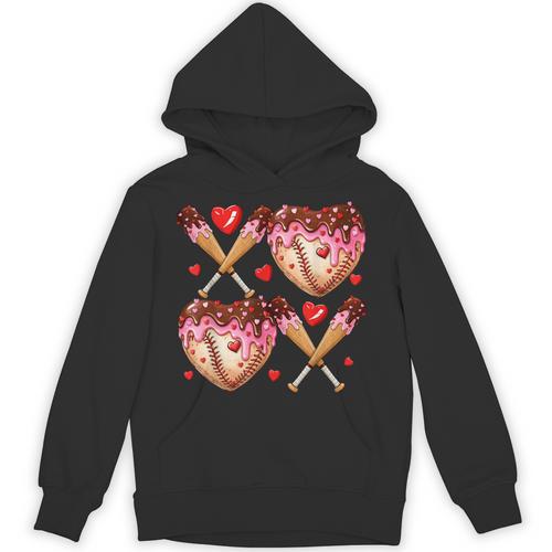 Valentines Day Drip Heart Baseball XOXO Boys Kids Men Sport Unisex Hoodie - Sportilla