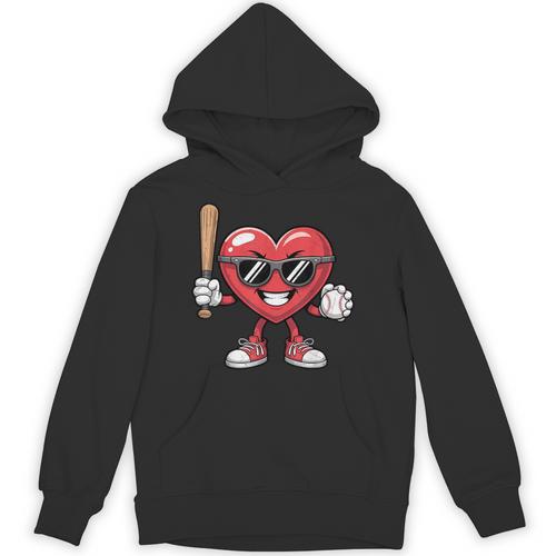 Valentines Day Heart Playing Baseball Boys Men Kids Girls Unisex Hoodie - Sportilla
