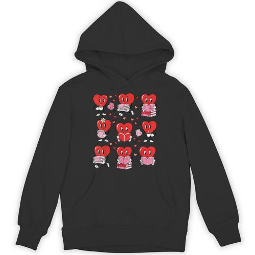 Valentines Day Librarian Heart Reading Book Women Men Kids Unisex Hoodie - Bookorys AU