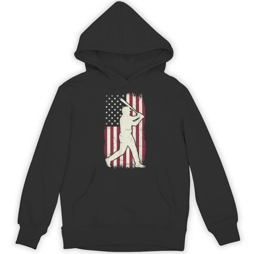 Vintage American Flag Baseball Batter Patriotic Home Run Unisex Hoodie - Sportilla