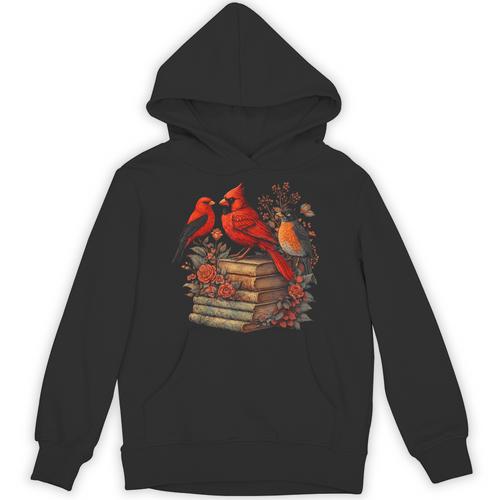 Vintage Birds Cottagecore Floral Books Cardinal Bird Lovers Unisex Hoodie - Bookorys