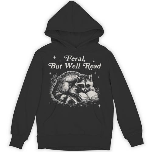 Vintage Feral But Well Read Raccoon Reading Book Lover Unisex Hoodie - Bookorys AU