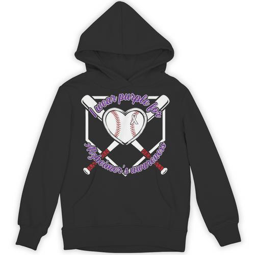 I Wear Purple For Alzheimers Awareness Baseball Heart Ribbon Unisex Hoodie - Sportilla