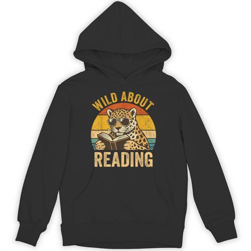 Wild About Reading Cheetah Book Leopard Print Kids Boys Girl Unisex Hoodie - Bookorys