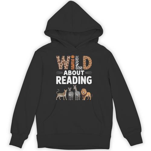 Wild About Reading Retro Animal Book Lover Librarian Teacher Unisex Hoodie - Bookorys AU
