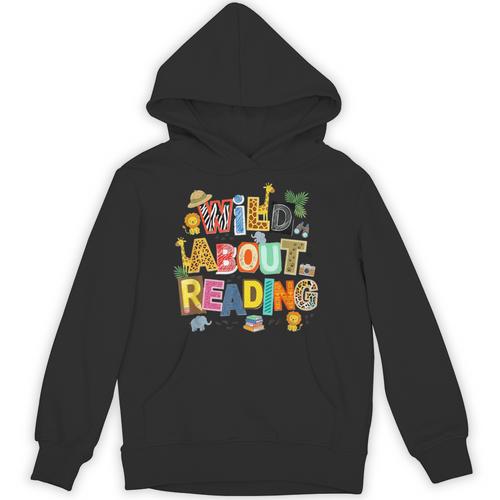 Wild About Reading Safari Animals Book Lover Teacher Student Unisex Hoodie - Bookorys CA
