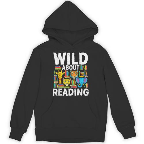 Wild About Reading Safari Animals Books Teacher Student Unisex Hoodie - Bookorys CA
