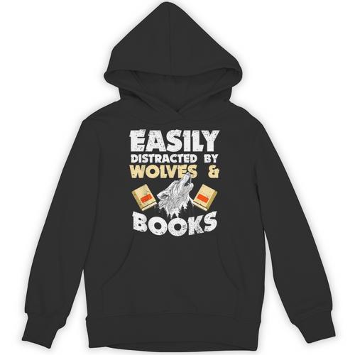 Wolf Lover Easily Distracted By Wolves And Books Read Unisex Hoodie - Bookorys