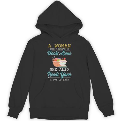 Woman Survives On Books And Yarn Crocheter Crocheting Unisex Hoodie - Bookorys