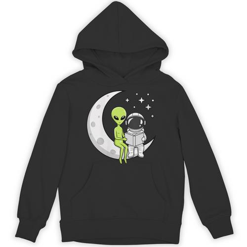 Women's Alien And Astronaut Reading On Moon Kids Sci Fi Book Unisex Hoodie - Bookorys UK