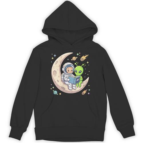 Women's Astronaut Reading Book With Alien Moon Space Astronomy Unisex Hoodie - Bookorys