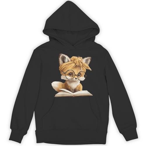Women's Cute Fox Reading Book Lover Animal Graphic Baby Portrait Unisex Hoodie - Bookorys