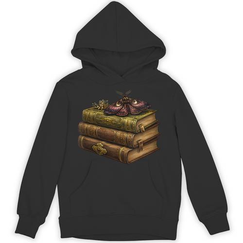 Women's Dark Academia Vintage Book Stack Gothic Moth Unisex Hoodie - Bookorys