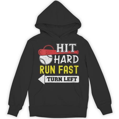 Women's Hit Hard Run Fast Turn Left Baseball Quote Fan Coach Unisex Hoodie - Sportilla