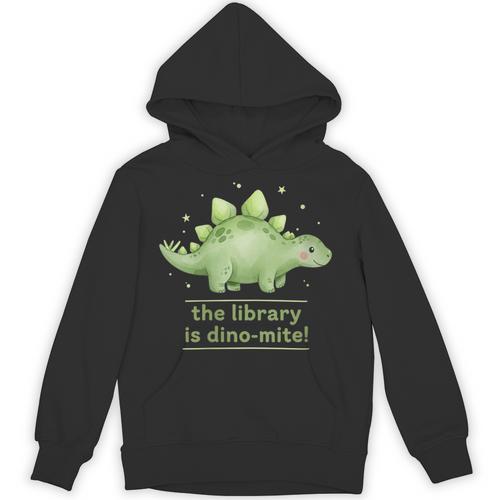 Women's The Library Is Dino-Mite Stegosaurus Reading Kids Book Unisex Hoodie - Bookorys