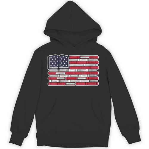 Women's Patriotic Book Flag Reading American Flag Books Teacher Unisex Hoodie - Bookorys