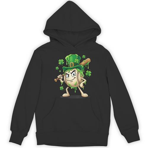 Women's St Patricks Day Baseball Leprechaun Shamrock Player Boys Kid Unisex Hoodie - Sportilla
