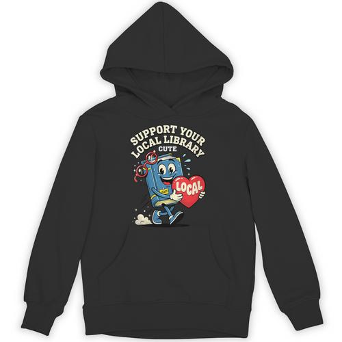 Women's Support Your Local Library Staff Retro Book Mascot Unisex Hoodie - Bookorys AU