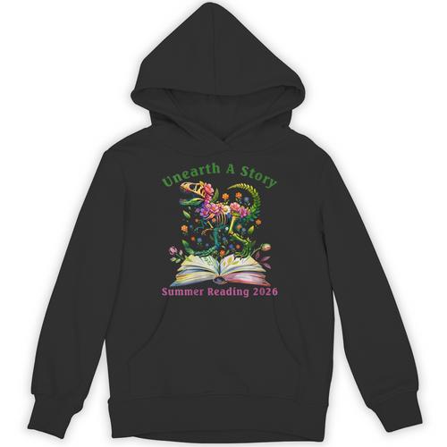Women's Unearth A Story Summer Reading 2026 Dinosaur Book Floral Unisex Hoodie - Bookorys AU